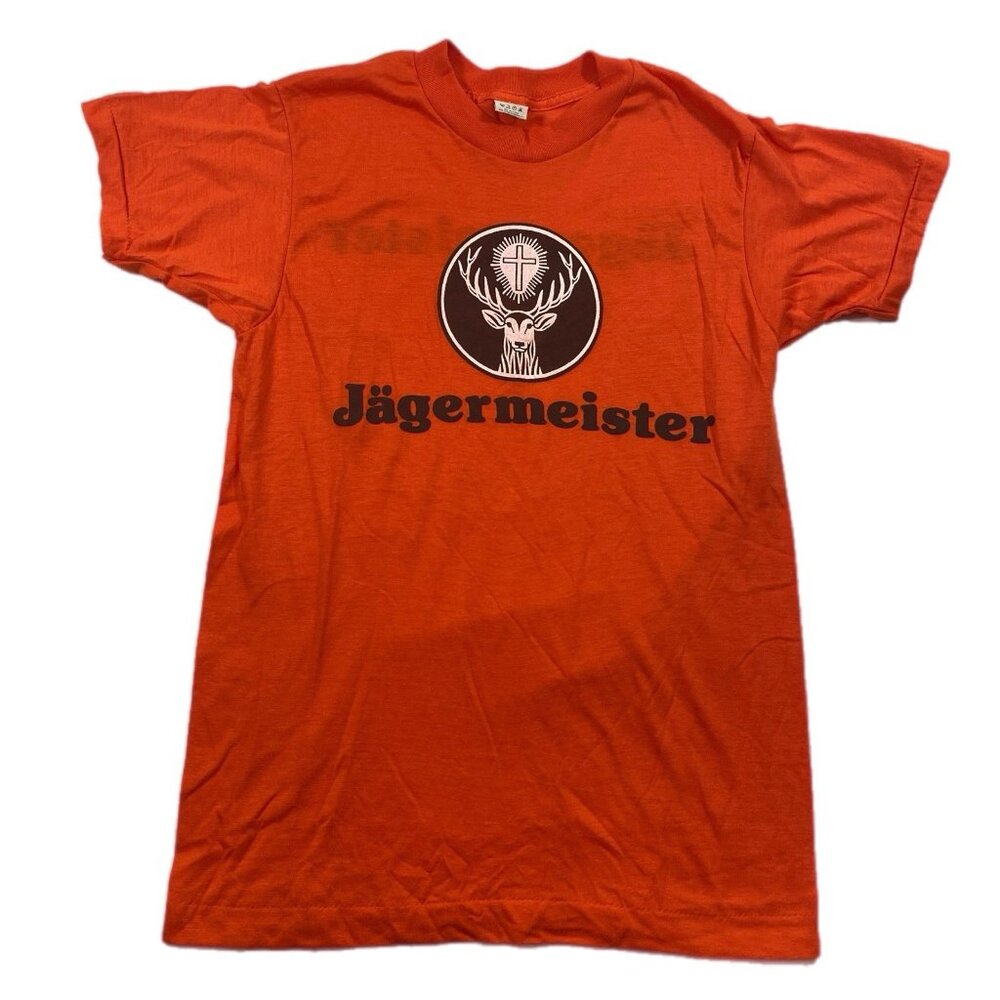 Vintage Jagermeister Big Logo 80s T Shirt Orange USA Sz M Screen Stars Rare